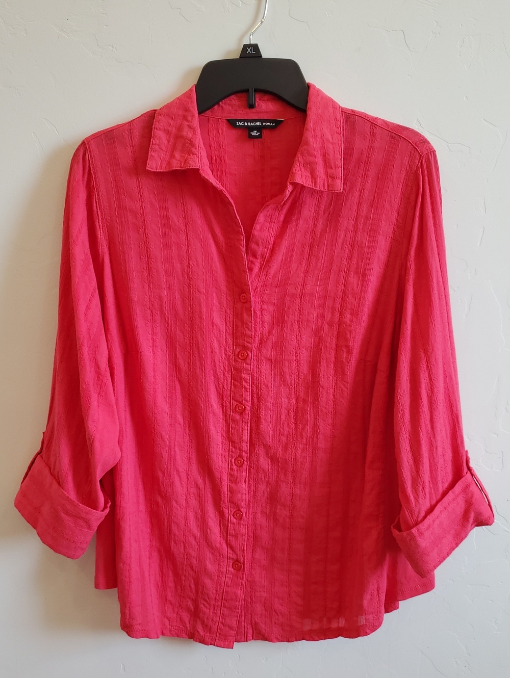 Pink Button-Down Gauzy Blouse 3/4 Sleeve